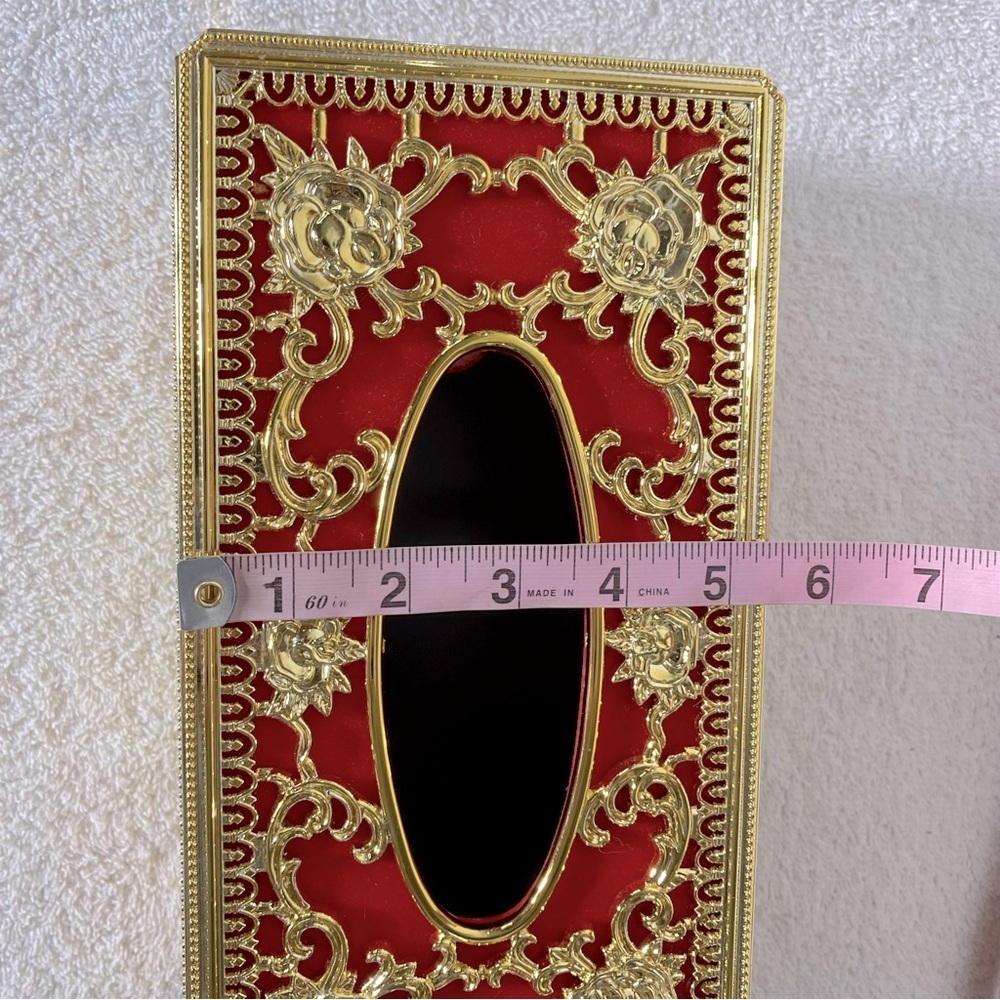 Vintage Elegant Ornate Red Velvet Gold Tone Plastic Tissue Box Cover - Picture 4 of 11